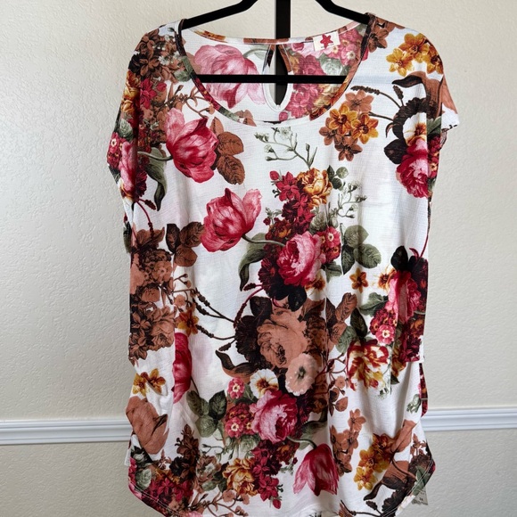 Vintage Rose Plus Size Blouse 3X Pink Red Flowers Soft Stretchy Cottagecore Chic - Picture 6 of 11